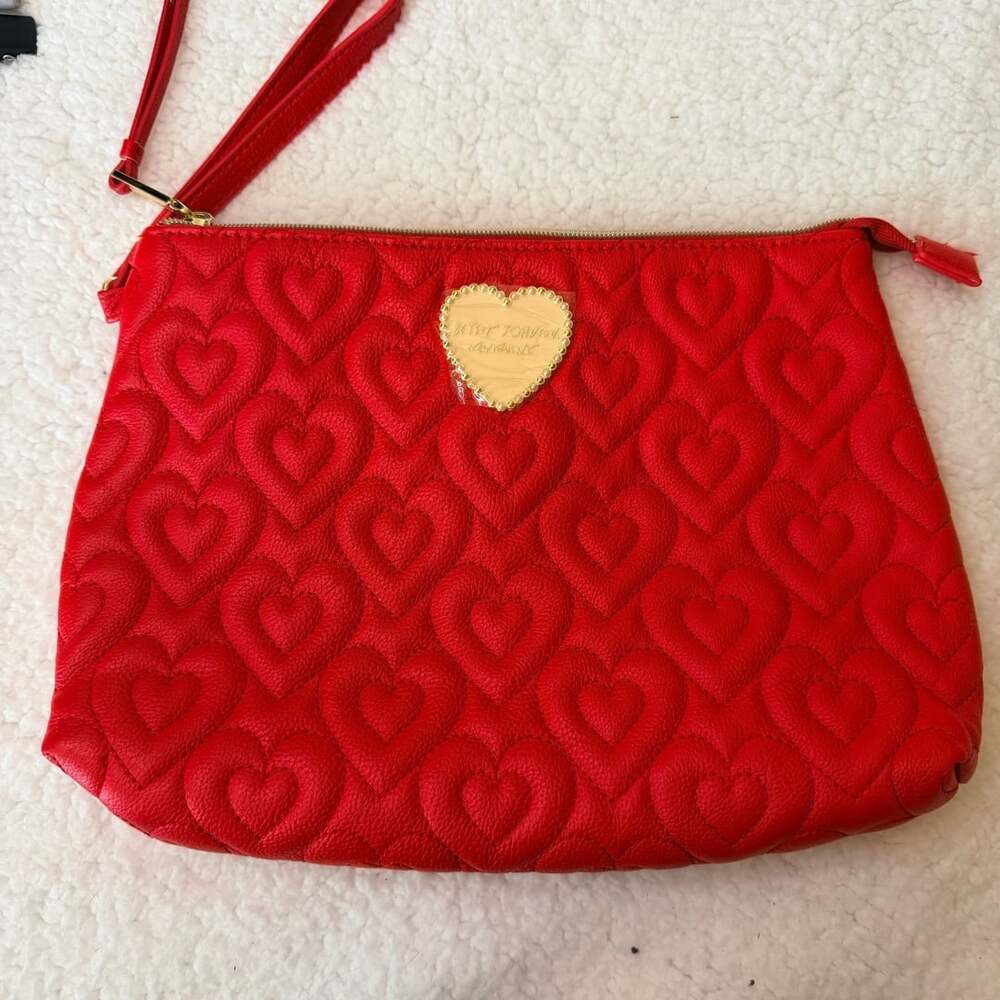 Betsey Johnson Red Quilted Heart Pouch Handbag